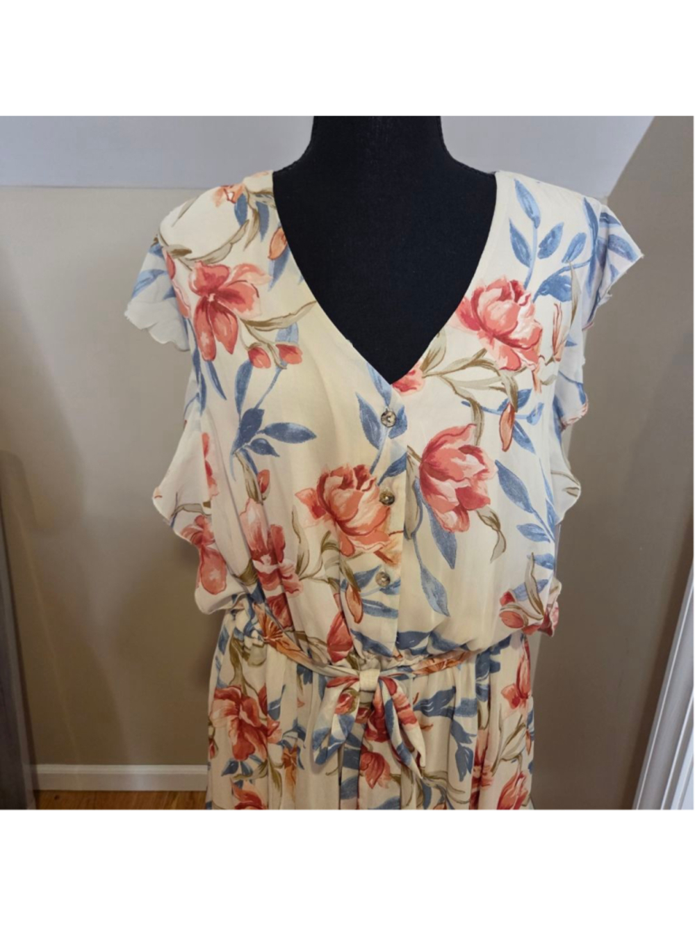 Enfocus Studio Plus Floral Midi Dress Cream Red Size 14 - Picture 2 of 5